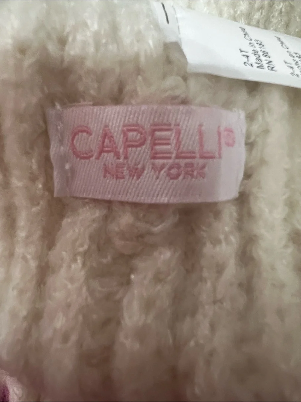 Capelli of New York Cream Knit Kids Beanie with Pink, Purple & Light Blue Pom